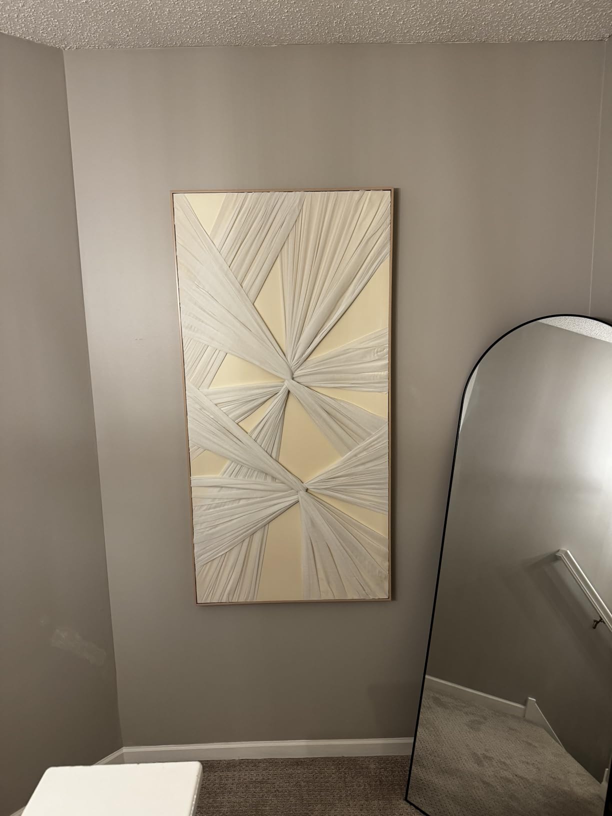 Artists' Handicraft Extra Large Luxury 3D Fabric Neutral Textured Wall Art, Minimalist Abstract Boho Modern Long Beige Painting Wall Decor - 54x27 Inches customer photo 2