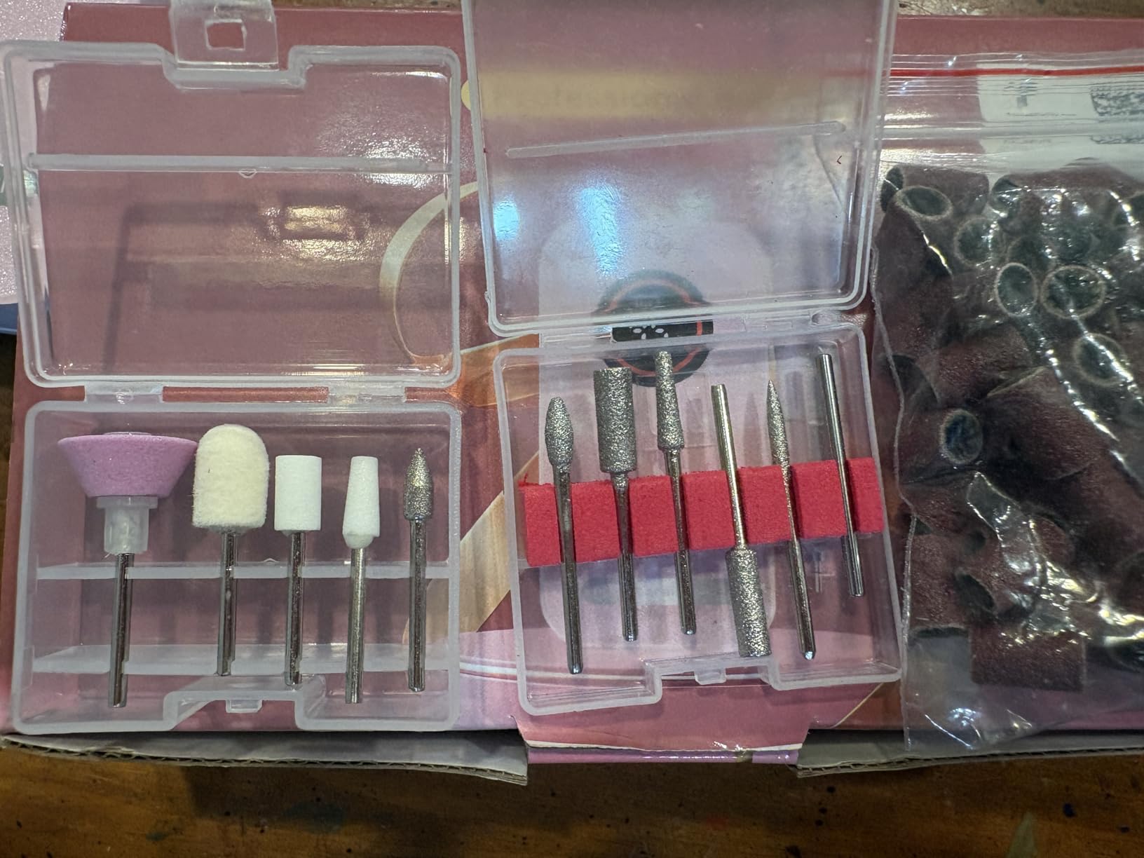 Professional Nail Drill Electric File 45000RPM, Portable Rechargeable Electric Nail File with 11 Drill Bits & 50 Sanding Bands, Low Noise Nail Drill Kit for Acrylic Gel Nails, Salon & Home Use, Pink customer photo 1