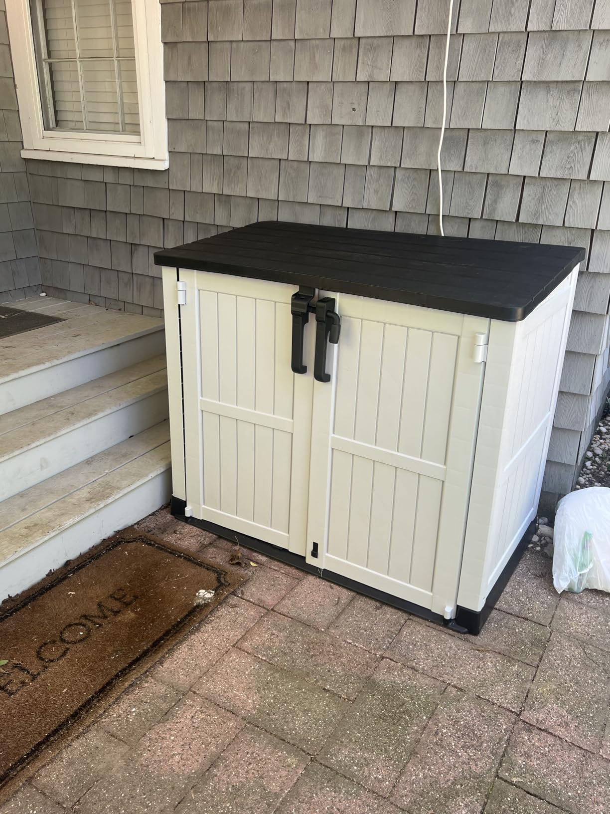 36 Cu Ft Resin Outdoor Storage Shed, Weatherproof Horizontal Outdoor Storage Cabinet with Dual Lock Door for Backyard, Patio, Garage, Garden (Black) customer photo 1