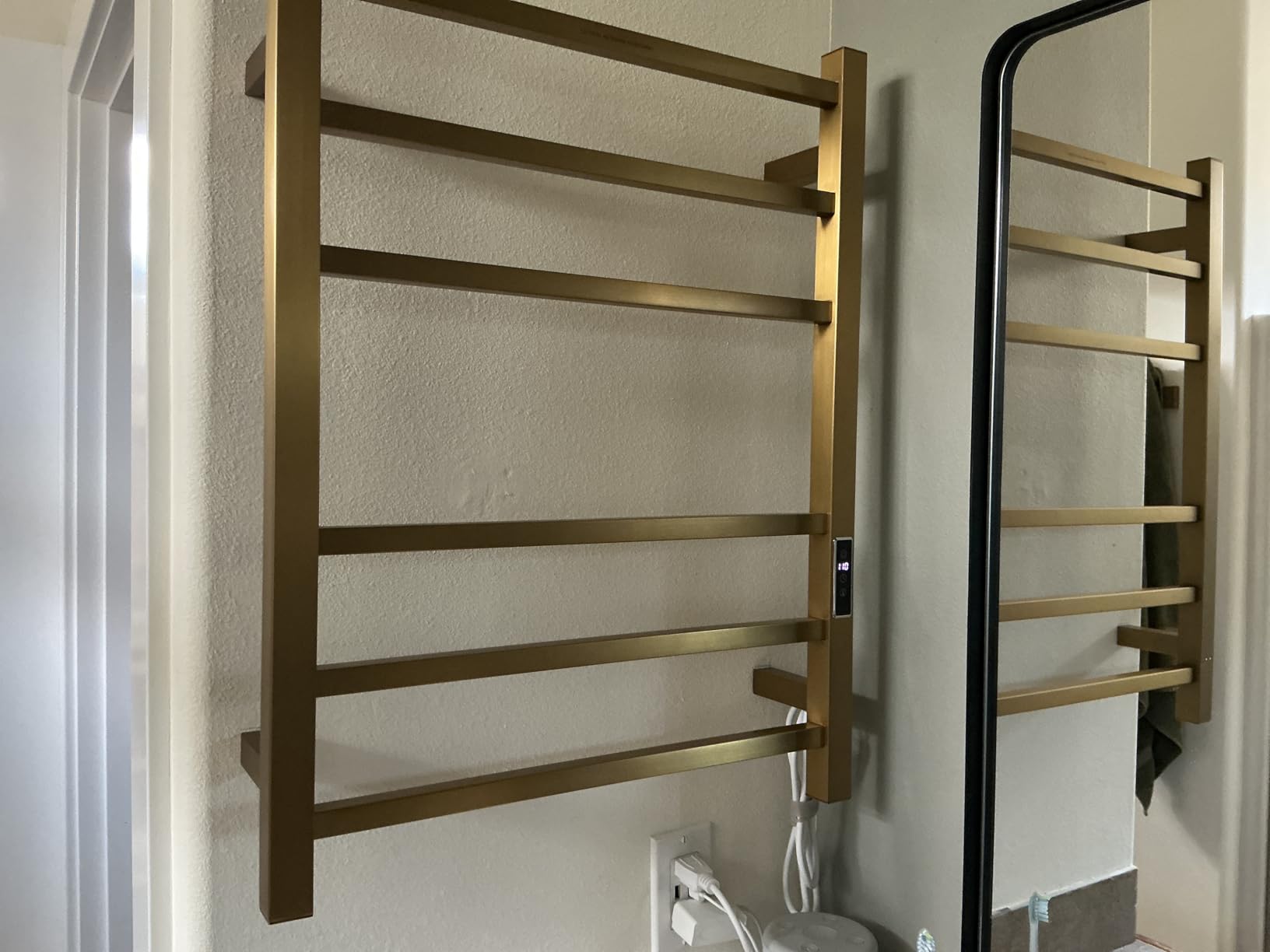 Electric Heated Towel Warmer - Wall Mounted Bathroom Towel Rack, Plug-in Design & Brushed Stainless Steel Finish Square Gold with Timer & Temperature Control 6 Bar customer photo 1