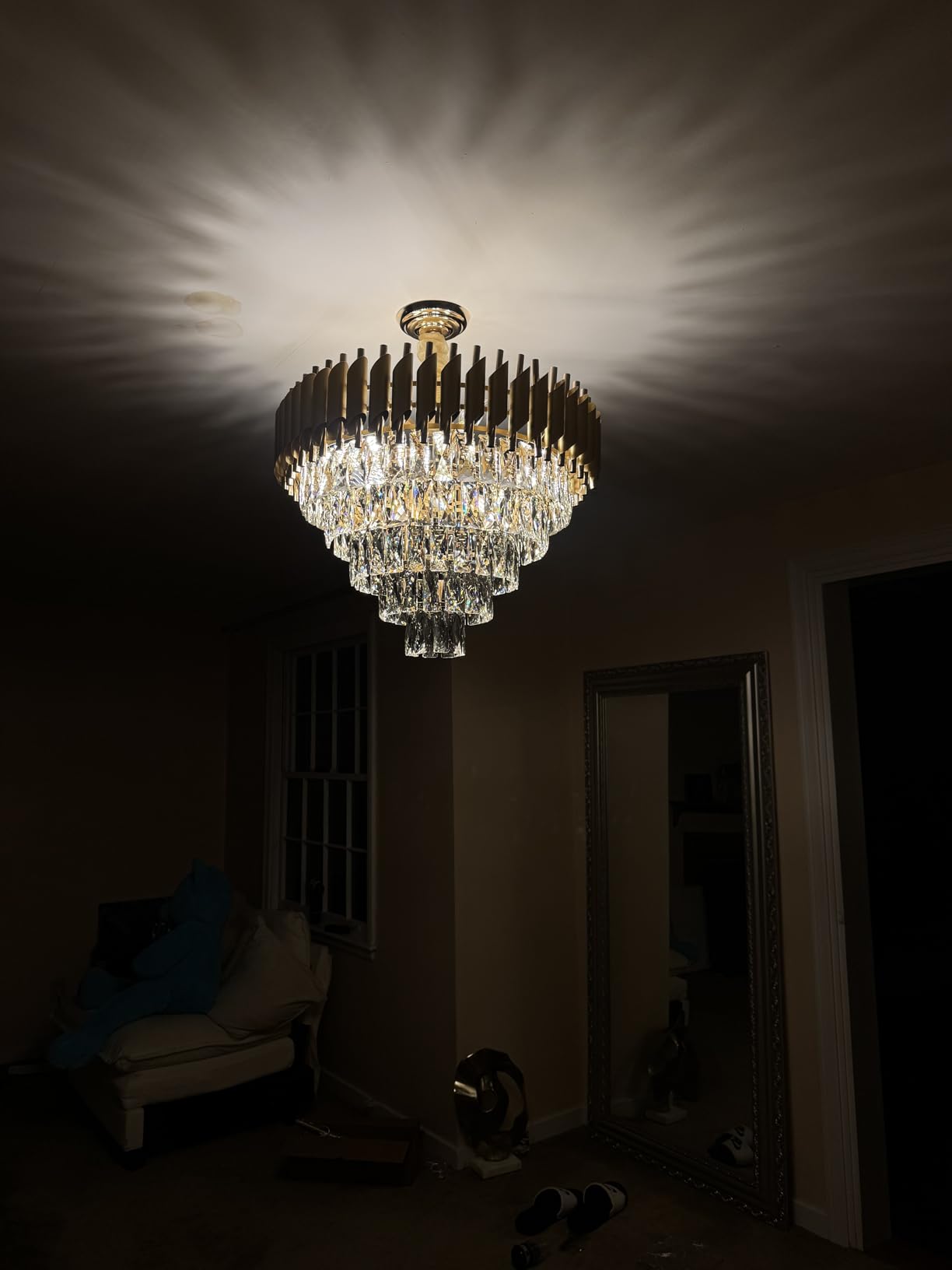 35'' Large Foyer Chandeliers Modern Gold Crystal Chandeliers for Staircase 22 Light Luxury Chandelier 7-Tier K9 Crystal Round Chandelier with Adjustable Chain for High Ceiling Entry Living Room customer photo 1