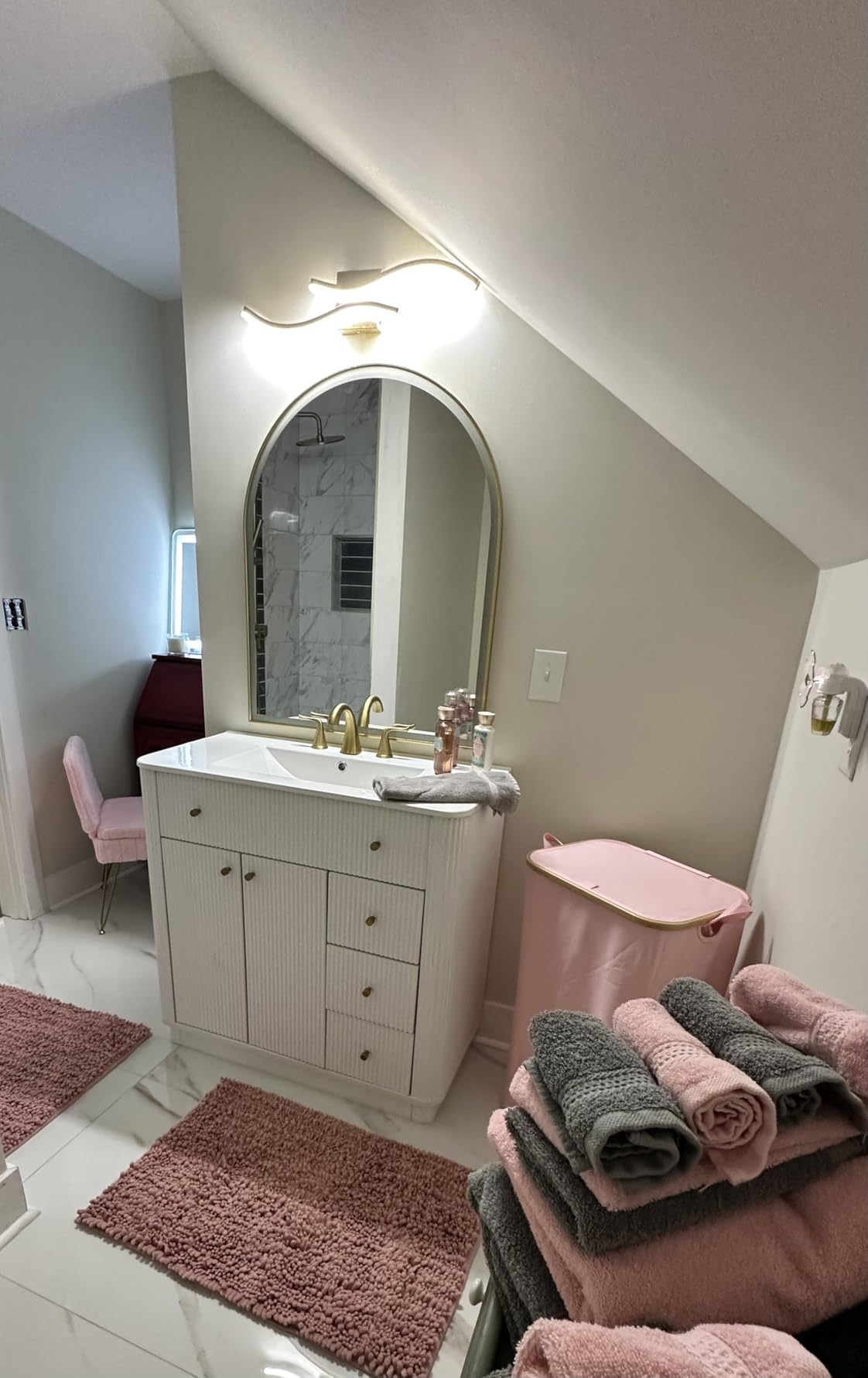 T4TREAM 60 Inch Bathroom Vanity with Sink, Modern Fluted Large Double Sink Bathroom Vanity with 2 Storage Cabinets, Adjustable Shelf, and 3 Small Drawers, Dark Walnut customer photo 1
