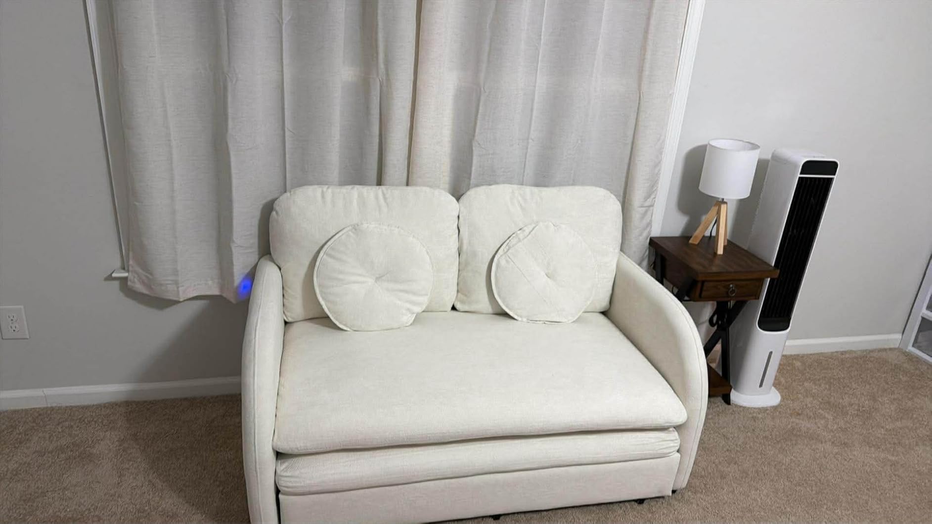 65.4'' Pull Out Couch Bed Queen Size, Chenille Sleeper Sofa Daybed, 3 in 1 Convertible Couches, Futon Sofa with 2 Pillows, Storage Pockets, USB, Loveseat for Small Spaces, Living Room, Beige customer photo 1