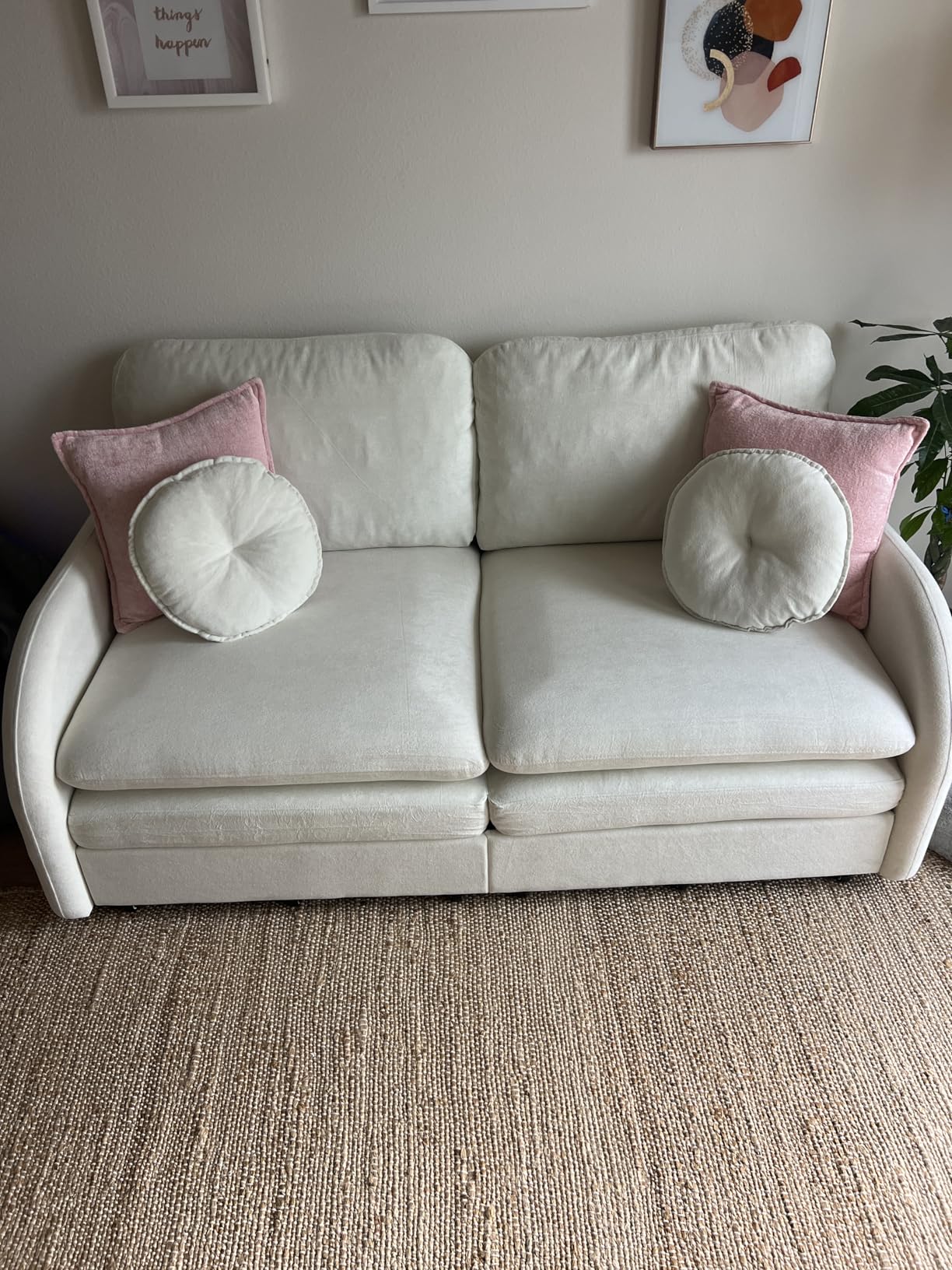 65.4'' Pull Out Couch Bed Queen Size, Chenille Sleeper Sofa Daybed, 3 in 1 Convertible Couches, Futon Sofa with 2 Pillows, Storage Pockets, USB, Loveseat for Small Spaces, Living Room, Beige customer photo 2