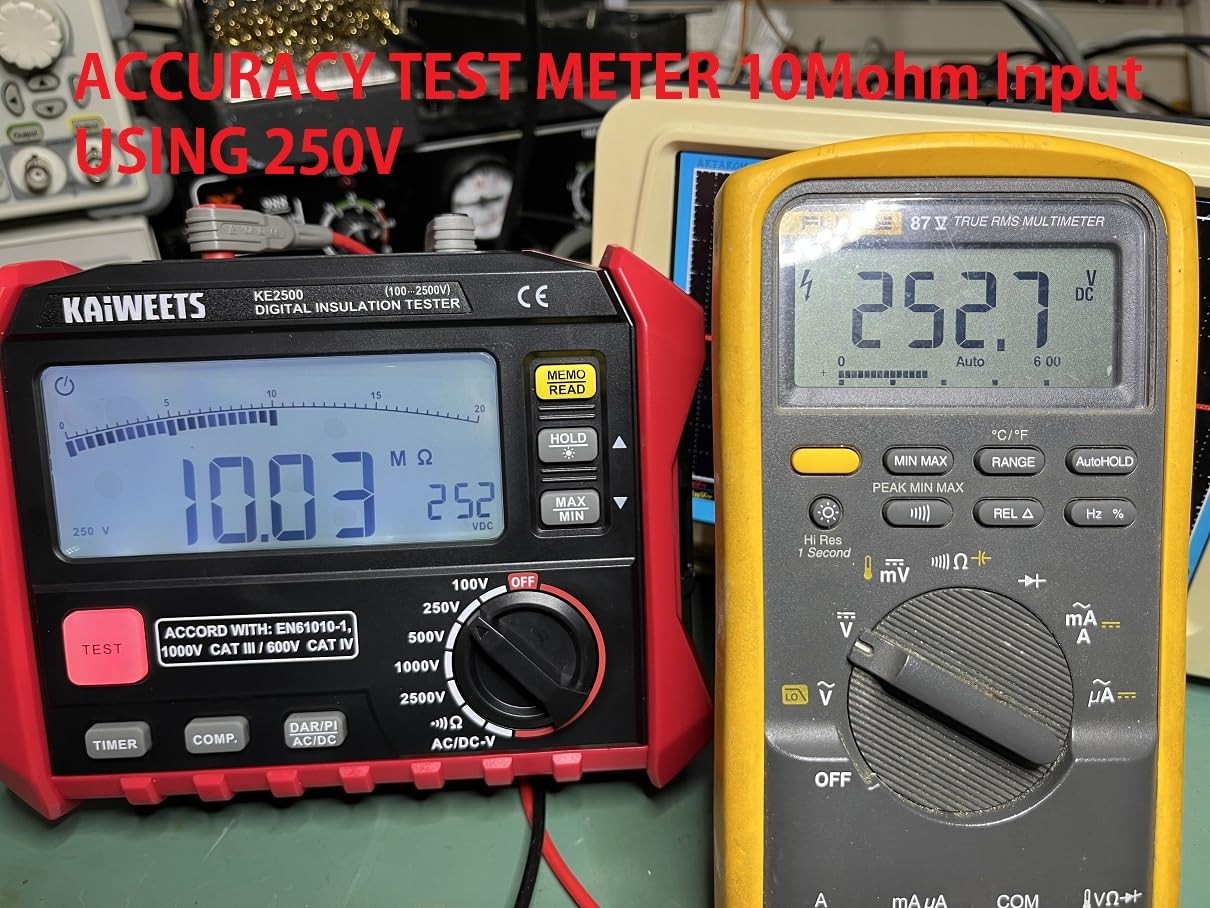 KAIWEETS Insulation Resistance Tester, Up to 200G Ohm, Pro Megohmmeter, 5 Range 100V/250V/500V/1000V/2500V, One-Touch DAR/PI, Max/Min, Measures Resistance, AC/DC Voltage for HVAC, Motors, Solar, KE2500 customer photo 2