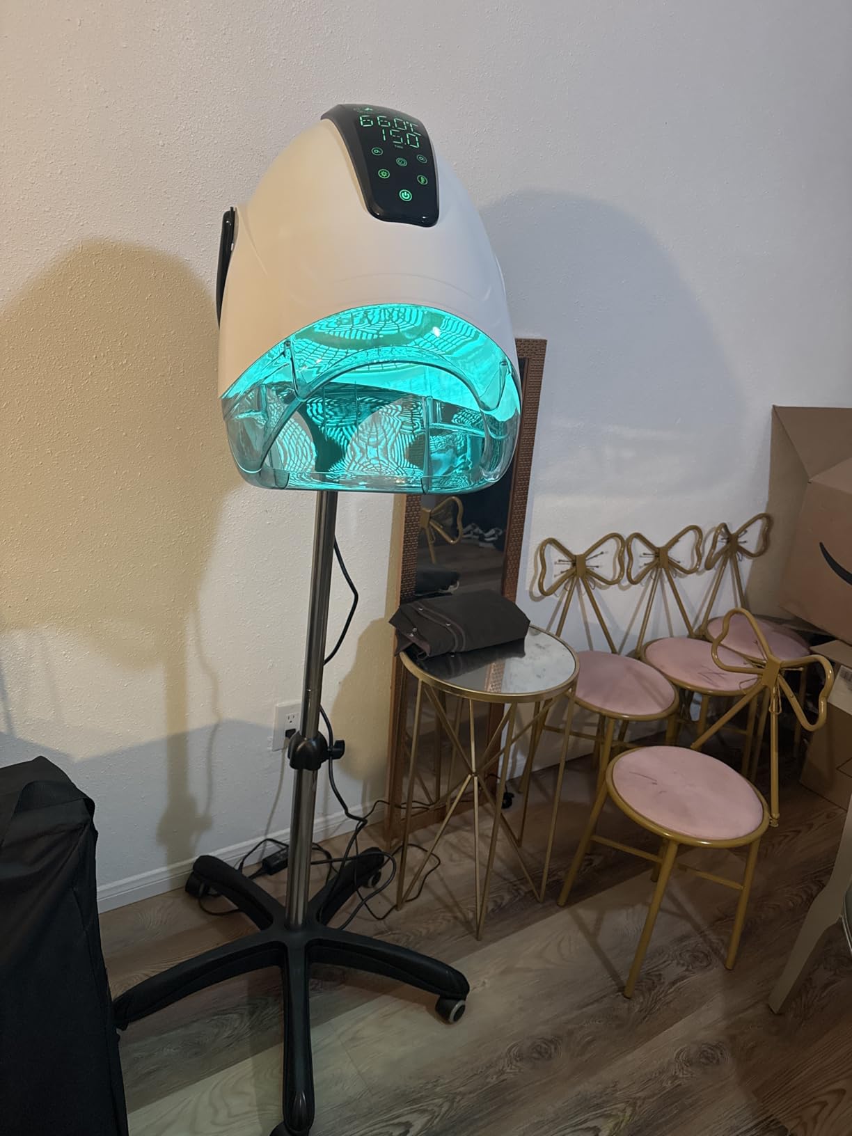 Professional Stand-up Hooded Hair Dryer, with Smart Touch Control Panel, 1000W 8-Speed Settings, Negative ion and Ozone Functions, with Bonnet Portable Blow Dryer, for Salons and Home use. (White) customer photo 2