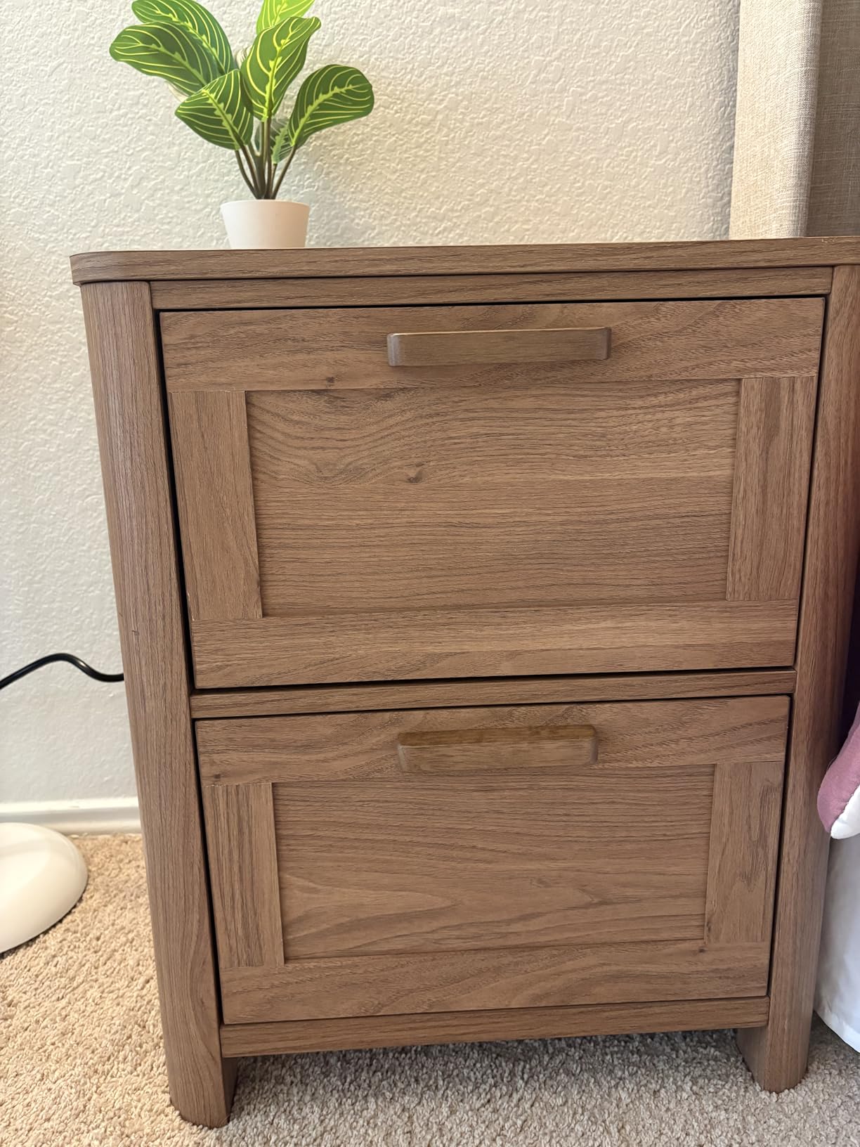 Joaxswe Farmhouse Nightstand Set of 2 with Charging Station, End Tables Bedroom with 2 Large Drawers & 4 Thickened Table Legs, Brown customer photo 2