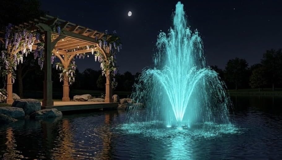 Floating Pond Fountain Pump with Lights | Remote Control RGB LED | 660GPH Pond Fountain Aerator | Floating Fountain with 3 Spray Patterns | for Ponds, Pool, Water Garden customer photo 1