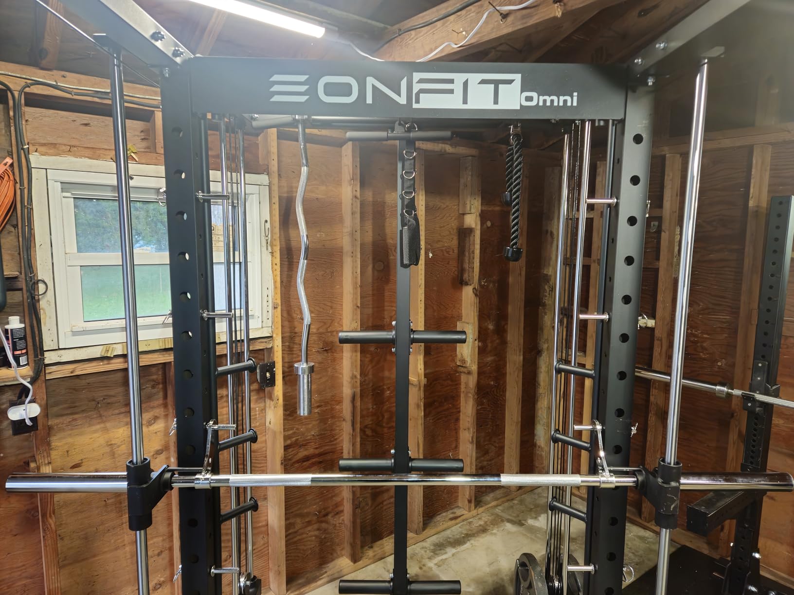 Eonfit E5 Smith Machine with Vertical Leg Press, Power Cage Squat Rack with LAT-Pull Down Cable Crossover Rotating Arms System Home Gym Equipment All in One customer photo 1