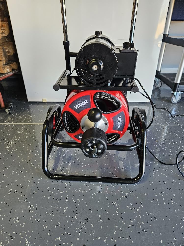 VEVOR Drain Cleaner Machine 75 FT x 1/2 Inch, Auto Feed Sewer Snake Auger, Portable Drain Cleaning Machine with Climbing Wheels, Adjustable Drum, 8 Cutters & Foot Switch for 2