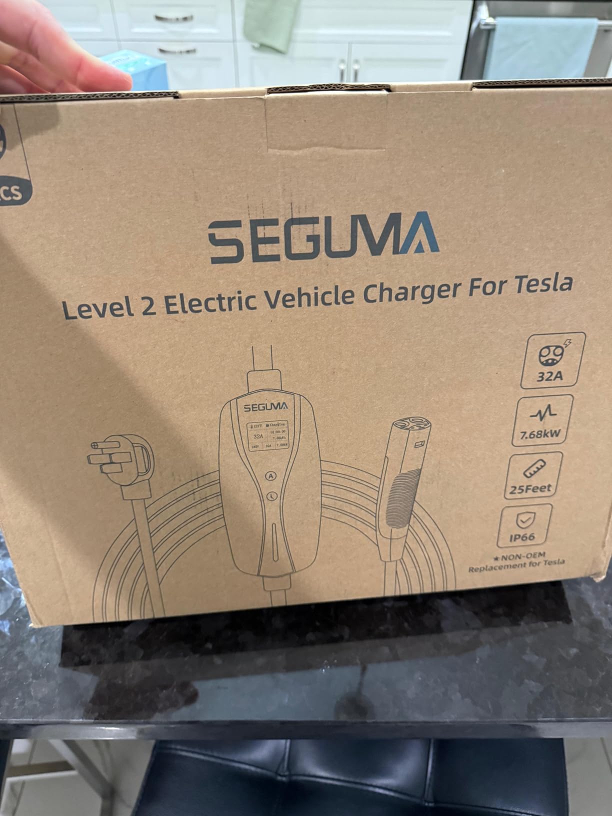 Level 2 EV Charger for Tesla, 32Amp 240V 7.68kW NACS EV Chargers, NEMA 14-50 Plug, Adjustable Current, Timing Delay 25FT Portable Electric Car Charger Compatible with All Nacs (Black) customer photo 1
