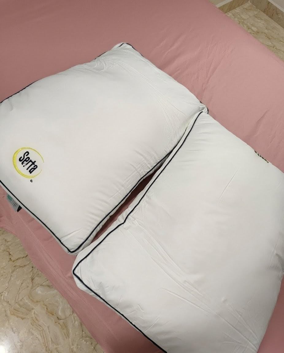 Serta Hotel Collection Bed Pillows Queen/Standard Size Set of 2, 400 Thread Count 100% Cotton Cover, Medium Soft, Support Gusseted Down Alternative Pillow for Back, Stomach or Side Sleepers, 18