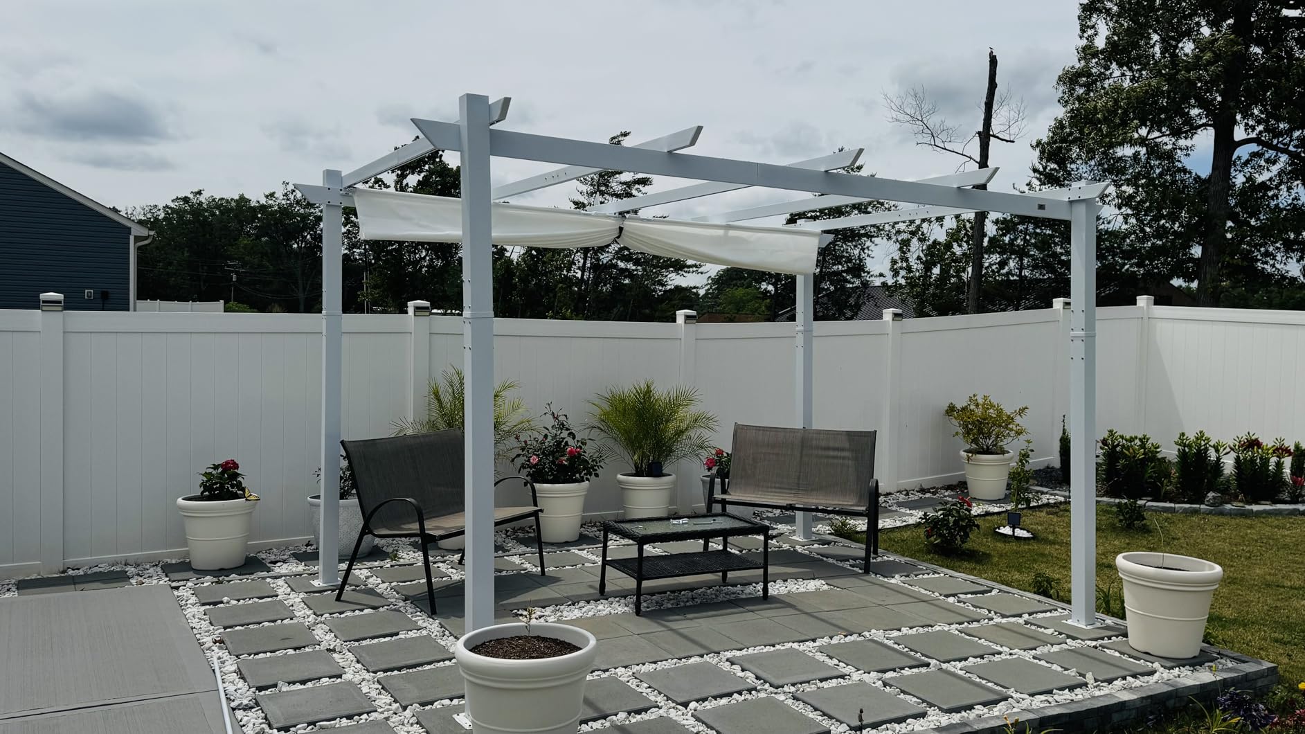 PURPLE LEAF 10' x 13' Aluminum Outdoor Pergola Wind-Resistant Retractable Pergola with Double Sun Shade Canopy Heavy-Duty Metal Pergola for Patios Backyard Deck Garden, White customer photo 1