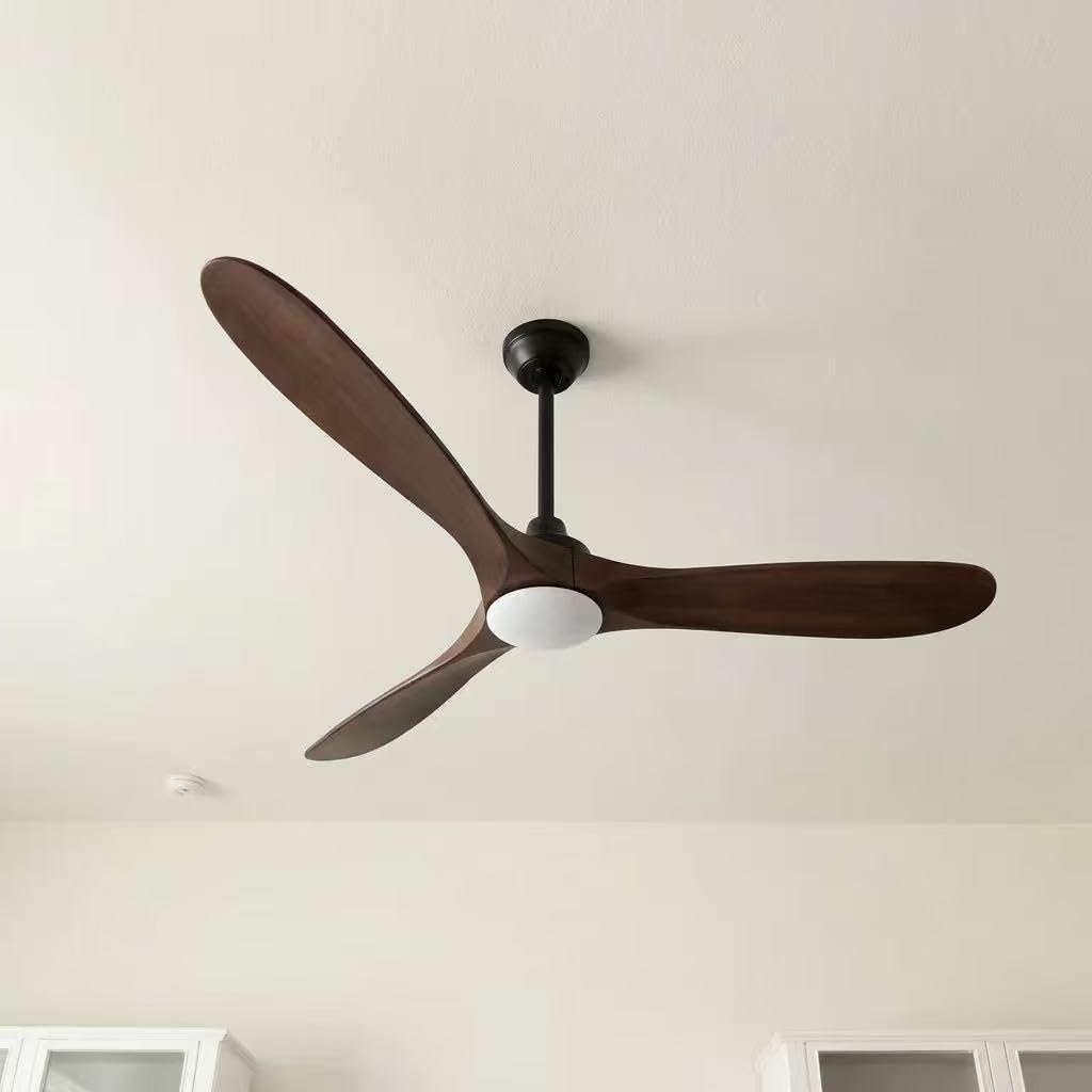 Wall Switch-60 inch Outdoor Ceiling Fan with Light Remote for Patios, Wet Rated Wood 3-Blade Propeller Ceiling Fans, Smart APP, High CFM 6-Speed DC Motor for Exterior Indoor, 3 LED Glass Lamp, Walnut customer photo 2