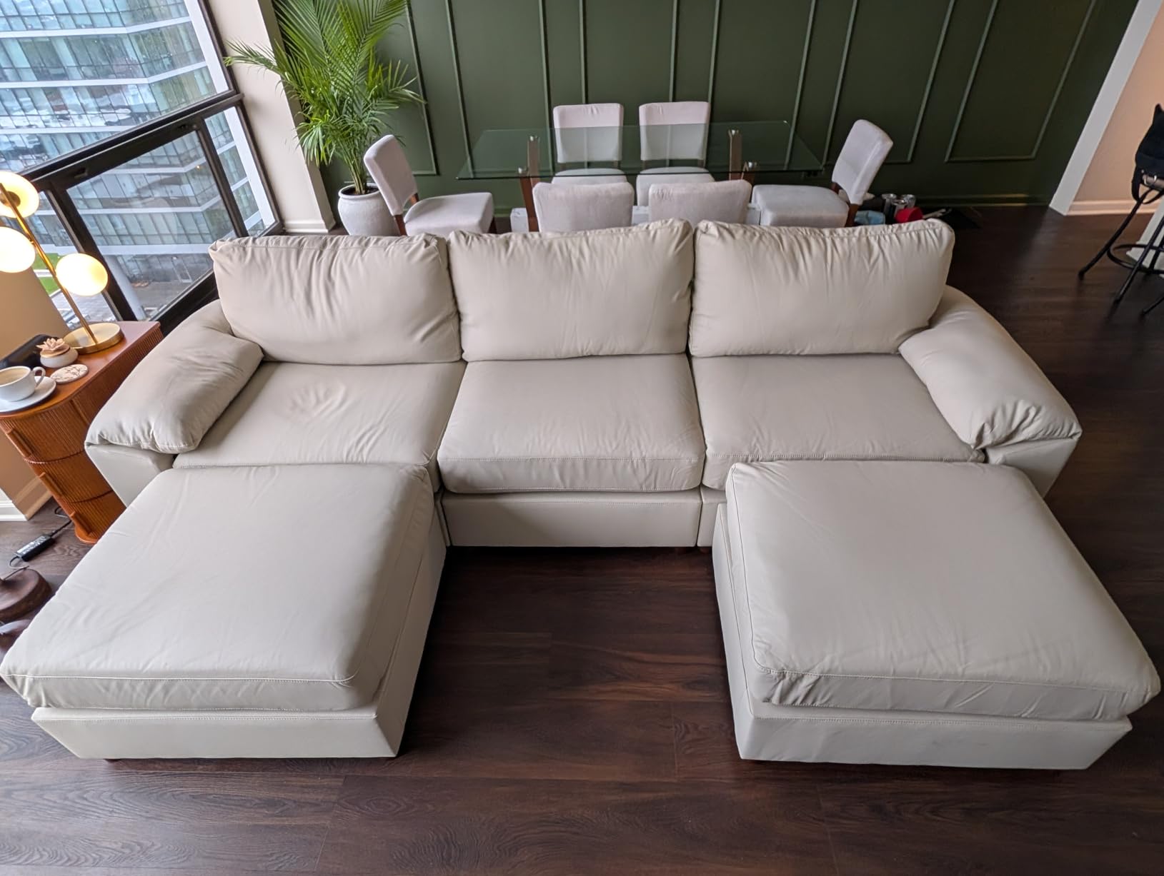 EASE MOOSE Faux Leather Sectional Couch, Oversized Modular Sofa, Modern Comfy Modular Couch, Scratch Resistant Material Sofas, U Shaped Couch for Big Spaces, Beige customer photo 1
