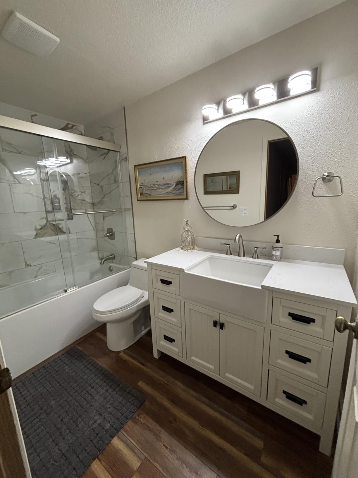48 Inch Bathroom Vanity with Sink, Freestanding Single Sink Bathroom Vanities with Soft Close Doors & Drawers, Carrara Stone Top & Backsplash, No Assembly Required, Black customer photo 2