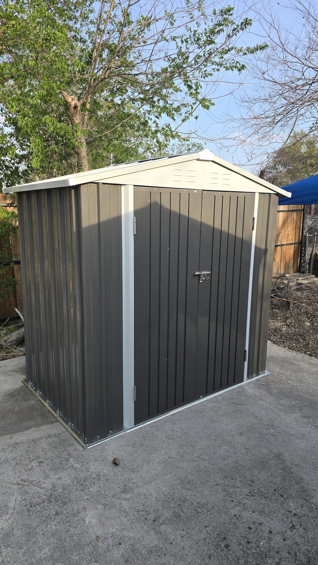 Patiowell 10x14 FT Storage Shed, Outdoor Metal Steel Garden Shed with Lockable Door and Sloping Roof, Large Outside Utility Tool Sheds for Backyard Garden Patio, Brown customer photo 1
