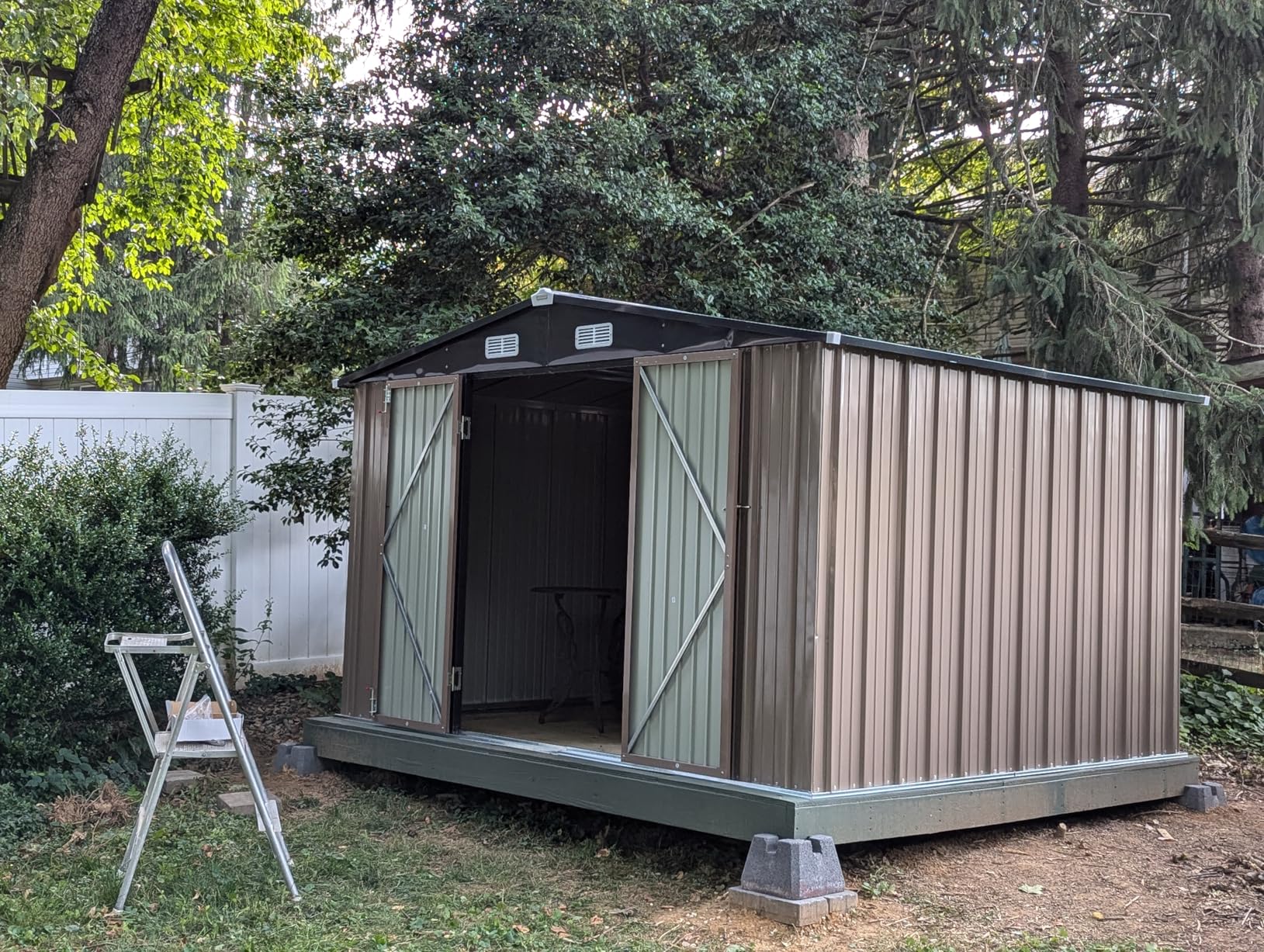 Patiowell 10x14 FT Storage Shed, Outdoor Metal Steel Garden Shed with Lockable Door and Sloping Roof, Large Outside Utility Tool Sheds for Backyard Garden Patio, Brown customer photo 2