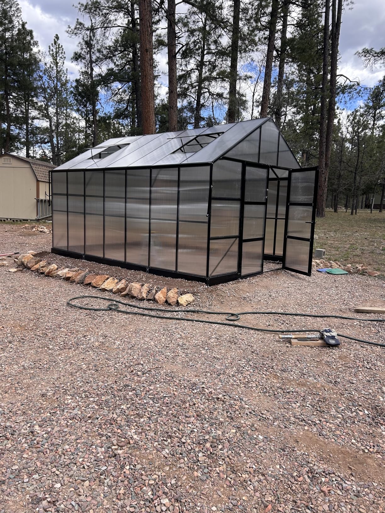AMERLIFE 10x14x8.4FT Outdoor Polycarbonate Greenhouse, Heavy-Duty Aluminum Frame Garden Greenhouse with 4 Roof Vents, Rain Gutters & Lockable Door, Fit for Backyard Garden, Black customer photo 2