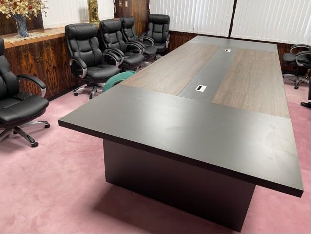 118 Inch Boat-Shaped Conference Table, 10FT Meeting Table for 8-10 People, Cable Management Box, 2 Inch Thick Top, 500 lb Capacity, Heavy-Duty Meeting Table, Maple and White customer photo 1