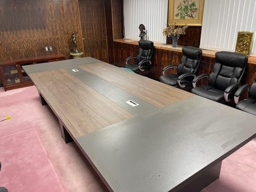 118 Inch Boat-Shaped Conference Table, 10FT Meeting Table for 8-10 People, Cable Management Box, 2 Inch Thick Top, 500 lb Capacity, Heavy-Duty Meeting Table, Maple and White customer photo 2