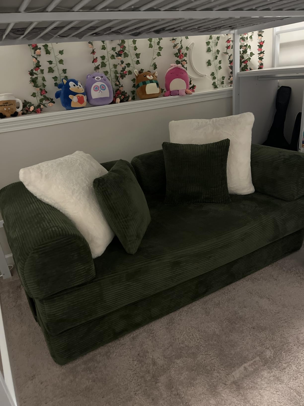 JJJ 89 inch Sofa Bed 4-in-1 Boneless Convertible Corduroy Sleeper Folding Couch with Fixed-Shape Frame and 2 Futons No Assemble Required 3 Seater Upholstered for Living Room (Brown, 89 inch) customer photo 2