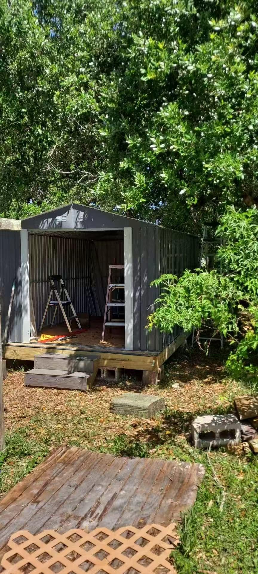 DAUSOLA 8.2x12 FT Outdoor Storage Shed, Metal Garden Tool Shed with Updated Frame Structure and Lockable Doors, Ideal for Backyard Garden Patio Lawn, Grey customer photo 1