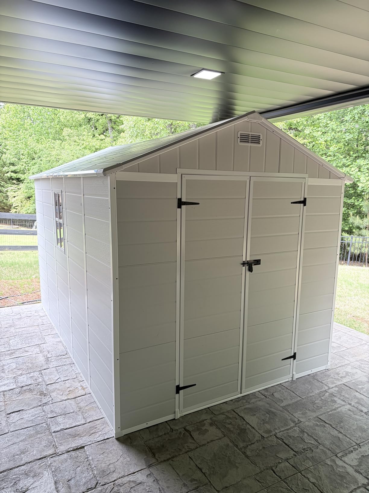 UDPATIO 67 Cu.Ft Resin Outdoor Storage Shed, Patio Plastic Vertical Sheds with Floor, Waterproof Bin Shed Horizontal Storage Cabinet for Patio, Backyards, Garden, Pool, Tool Shed customer photo 1