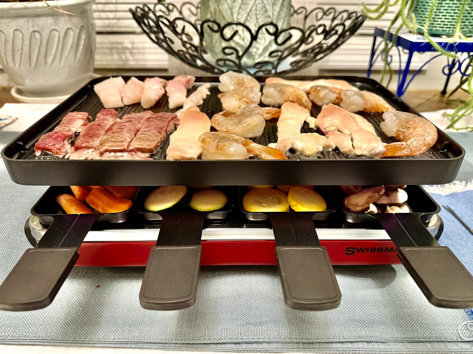 Swissmar Classic 8-Person Raclette Party Grill with Reversible Cast Aluminum Non-Stick Grill Plate/Crepe Top, Indoor Electric Raclette Grill & Griller - Black Grill Plate - Black customer photo 2