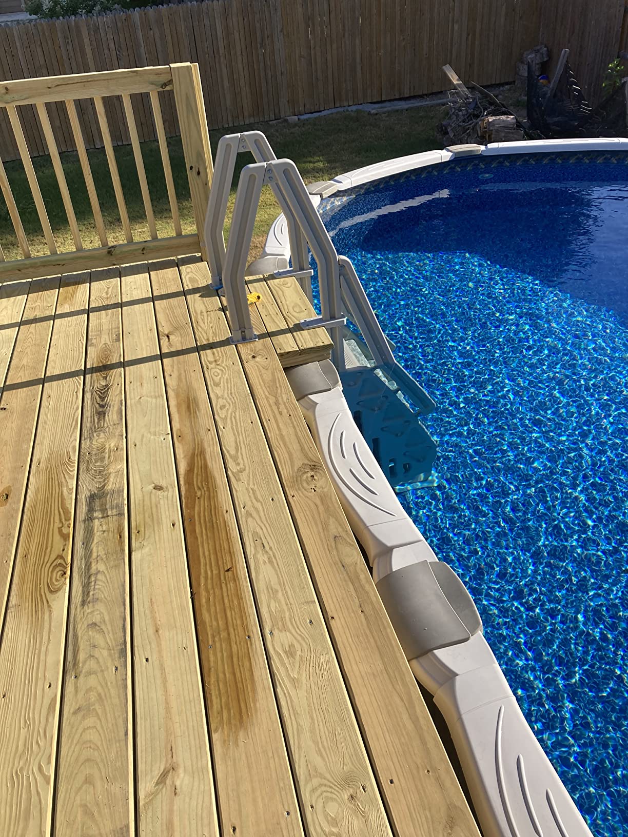 Vinyl Works Deluxe Adjustable 24 Inch Wide In-Pool Step Ladder Entry System for Above Ground Swimming Pools with Non Slip Steps, Taupe customer photo 1