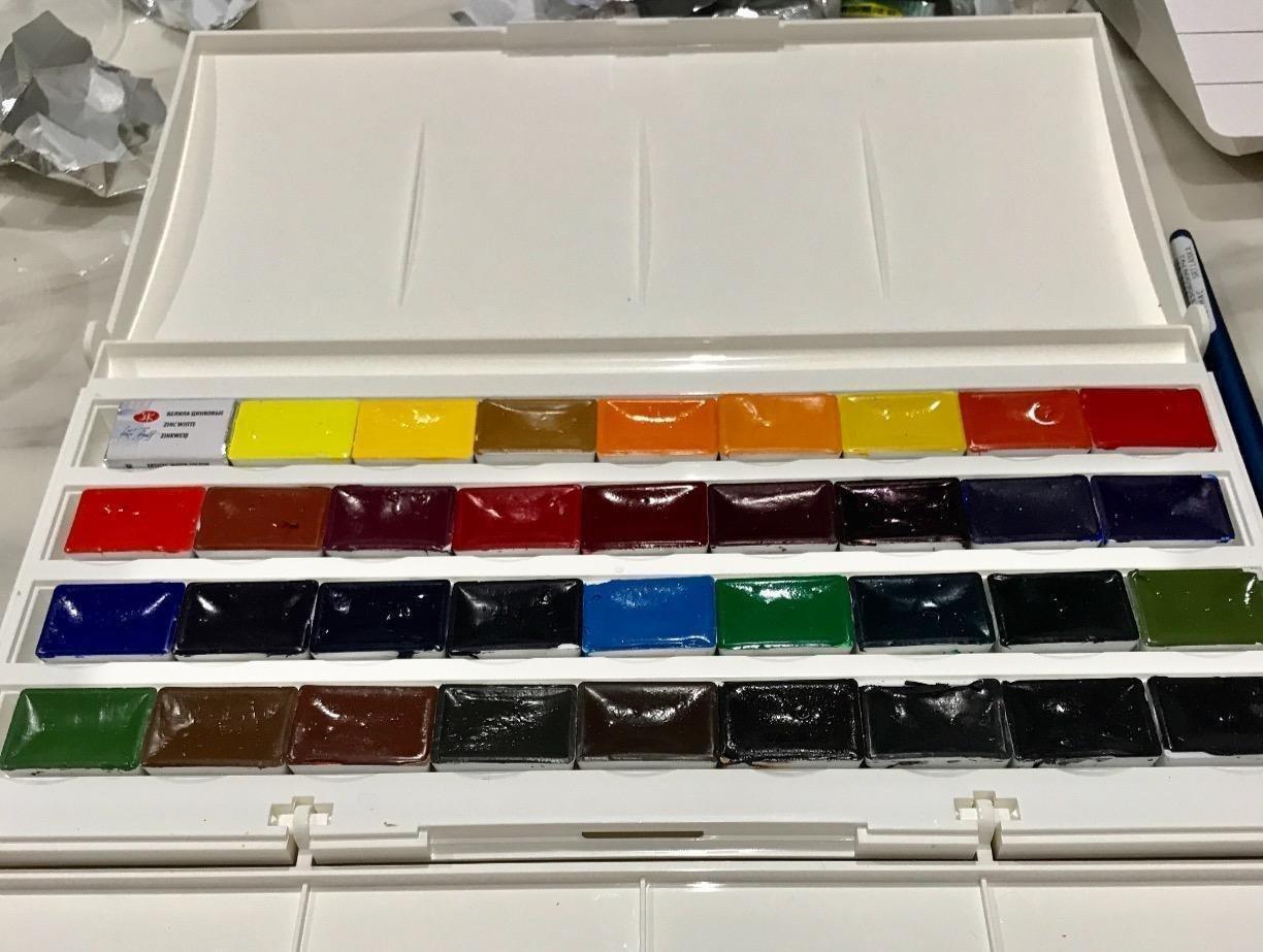 White Nights Professional Watercolor Set 36 Full Pans of Extra Fine Artist Grade Pigments, Vibrant Lightfast Colors in Durable Plastic Box by Nevskaya Palitra customer photo 1