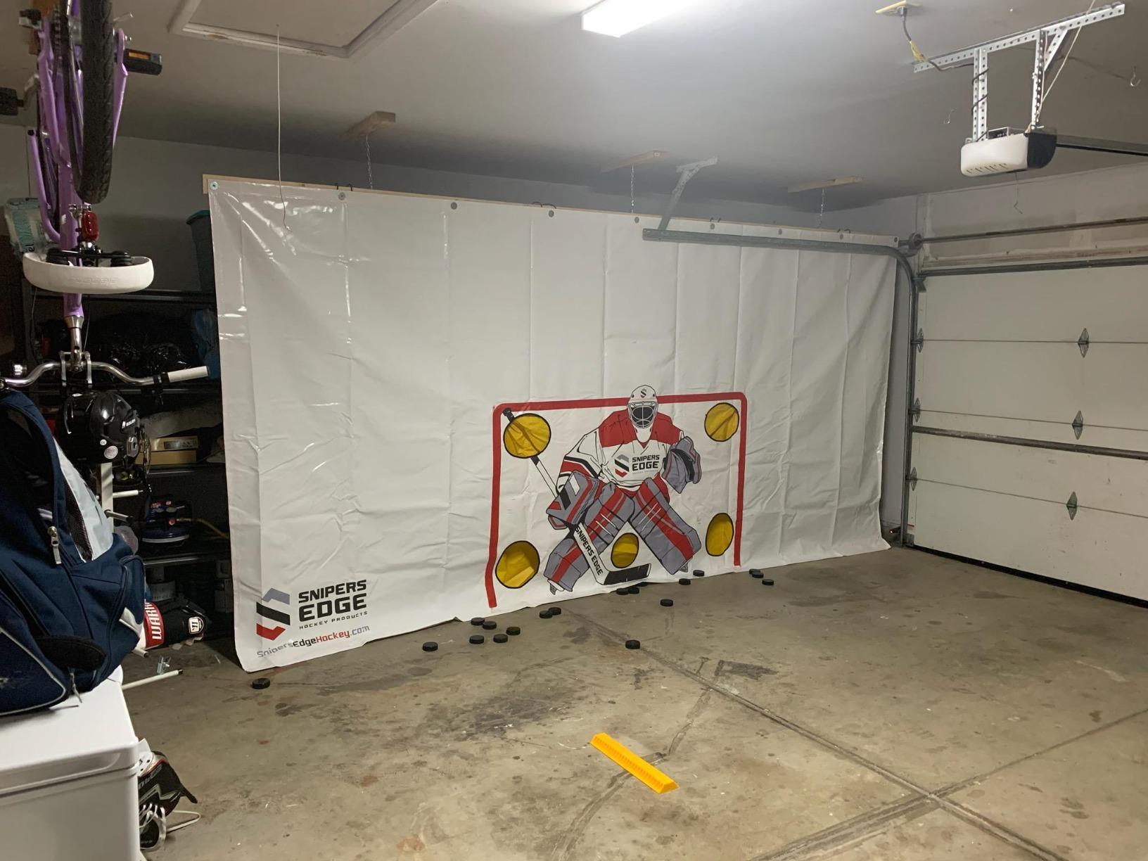 Snipers Edge Hockey Shooting Tarp - Tarp Made of Heavy Duty Vinyl - Develop a Stronger Slap and Wrist Shot Without Damaging Drywall or Breaking Windows customer photo 2