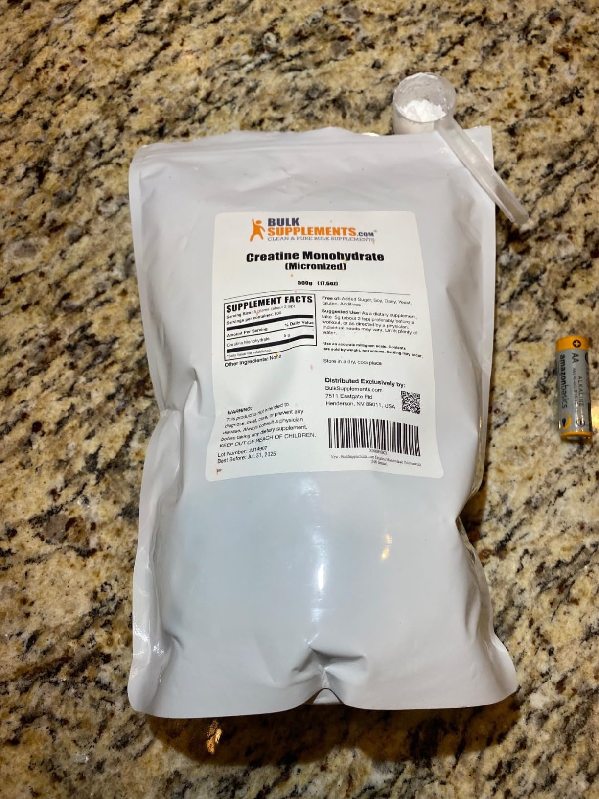 BulkSupplements.com Creatine Monohydrate Powder - Micronized Creatine Powder, Unflavored - Pure & Gluten Free, 5g per Serving, 500g (1.1 lbs) (Pack of 1) customer photo 2