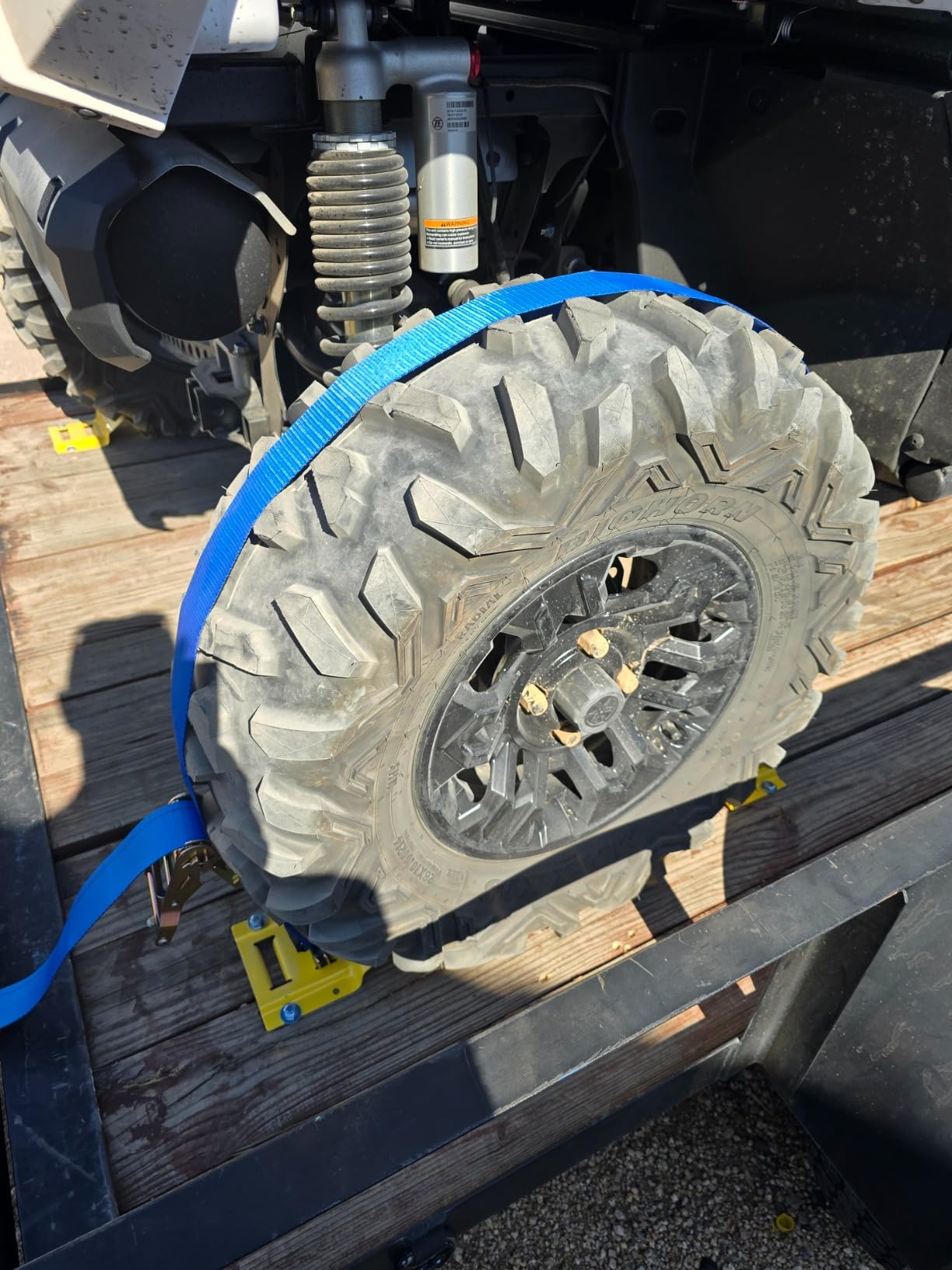 Erickson Wheel Chock Tie-Down Kit, 2 in x 7.5 ft, Double Slotted E-Fitting, Fits 10 in-30 in Tires, 1500 lb Ratchet Straps - Secures ATV, UTV, SxS, Mower & More customer photo 2