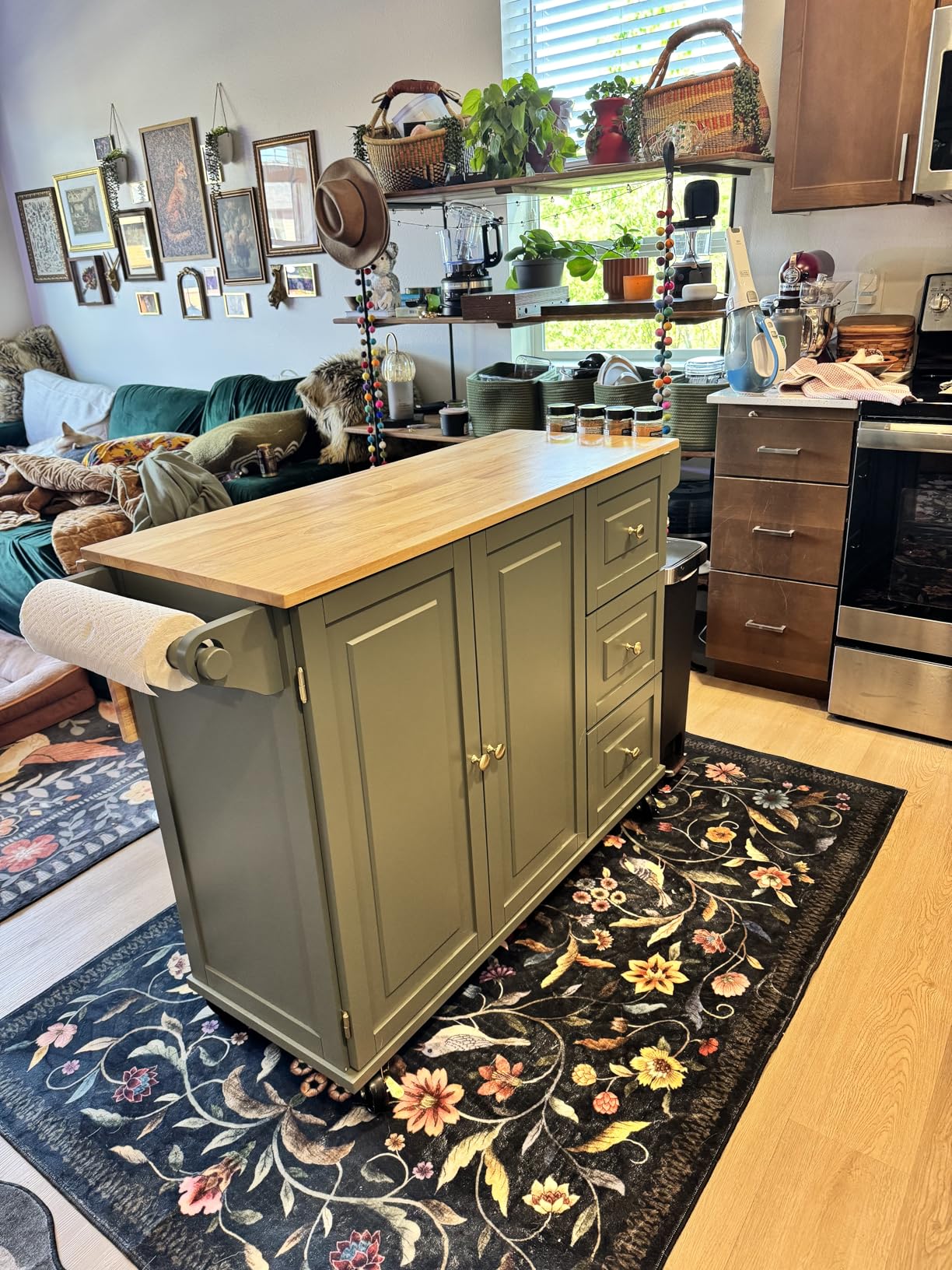 Homestyles Dolly Madison Off-White Mobile Kitchen Island Cart with Wood Drop Leaf Breakfast Bar customer photo 2
