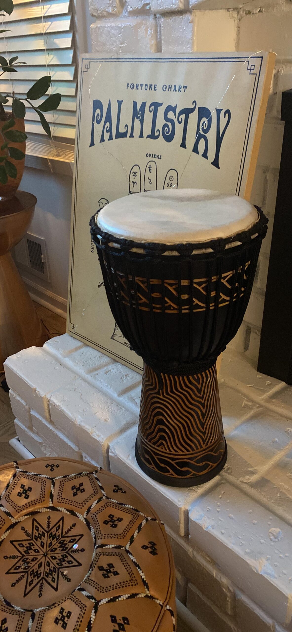 Terre Djembe Standard Line Carved - Mahogany Wood with Natural Goat Skin, 24