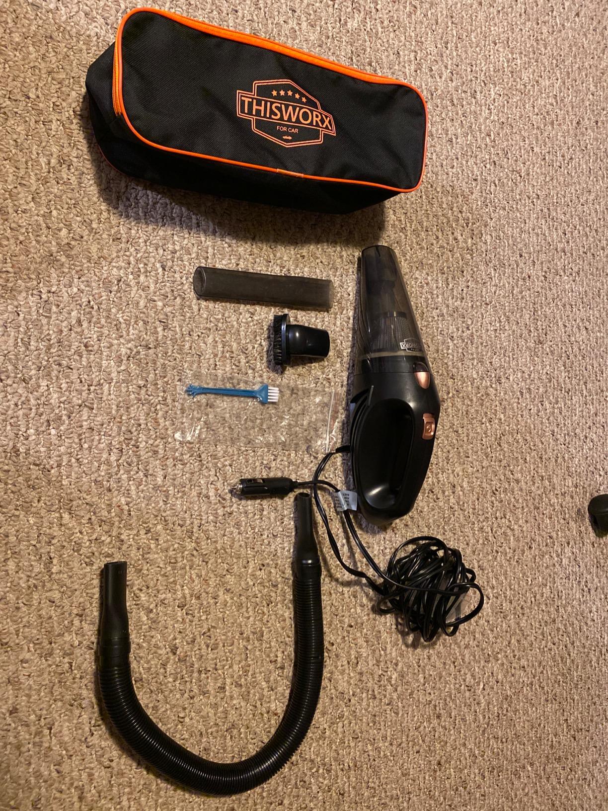 THISWORX Car Vacuum Cleaner - Portable, High Power, Handheld Vacuums w/ 3 Attachments, 16 Ft Cord & Bag - 12v, Auto Accessories Kit for Interior Detailing - Black customer photo 1