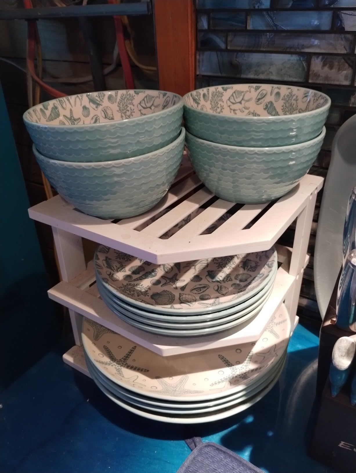 Pfaltzgraff Venice 16-Piece Stoneware Dinnerware Set, Service for 4, Aqua and White Color Combination, Durable and Chip Resistant, Microwave Safe customer photo 2