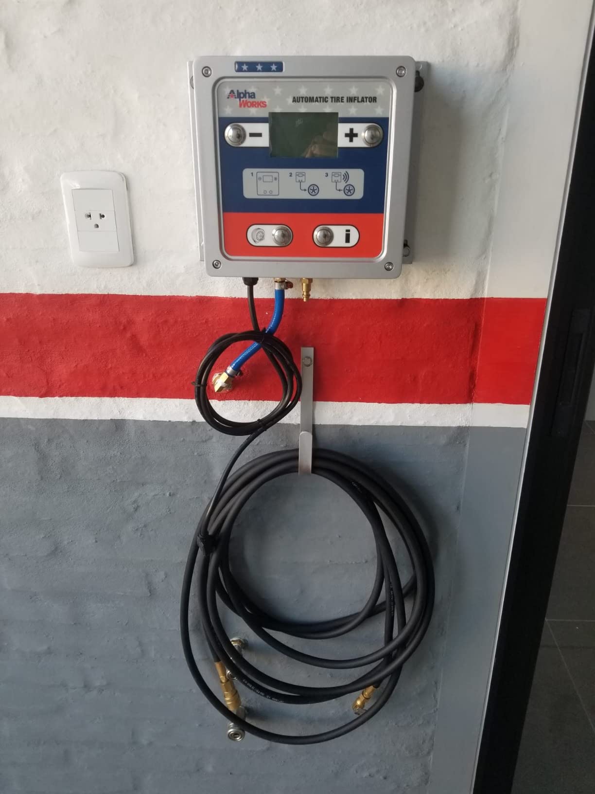 AlphaWorks Automatic Tire Pressure Gauge Inflator - LCD Display, Wall Mountable, 1/4