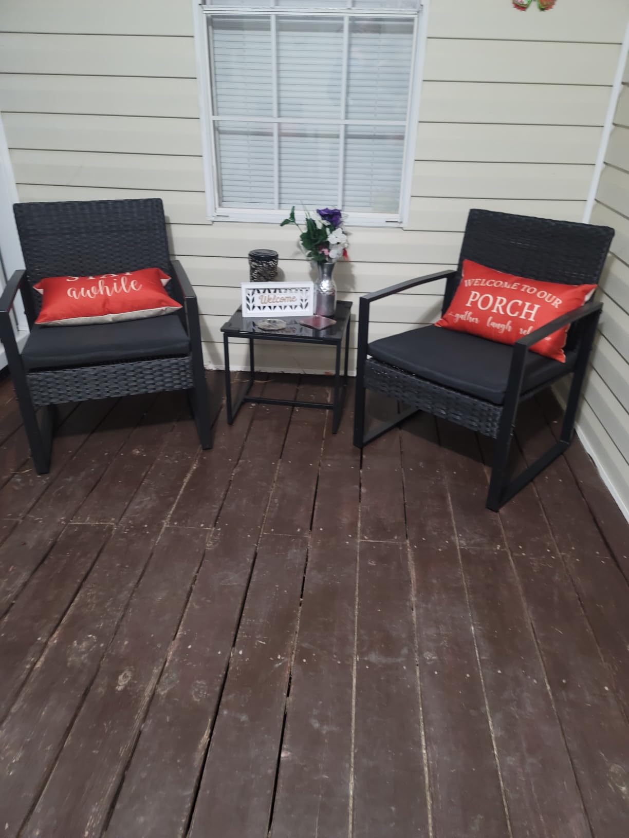 Flamaker 3 Pieces Outdoor Patio Wicker Furniture Set, Modern Rattan Chair Conversation Sets with Coffee Table for Yard and Bistro (Black) customer photo 1