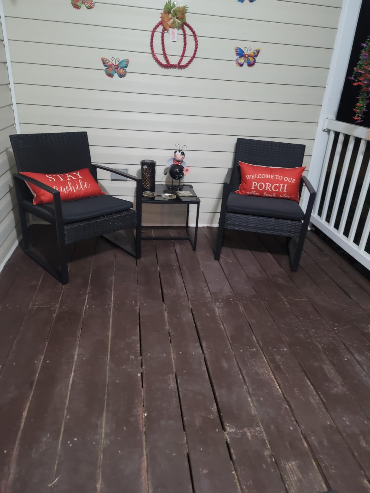 Flamaker 3 Pieces Outdoor Patio Wicker Furniture Set, Modern Rattan Chair Conversation Sets with Coffee Table for Yard and Bistro (Black) customer photo 2