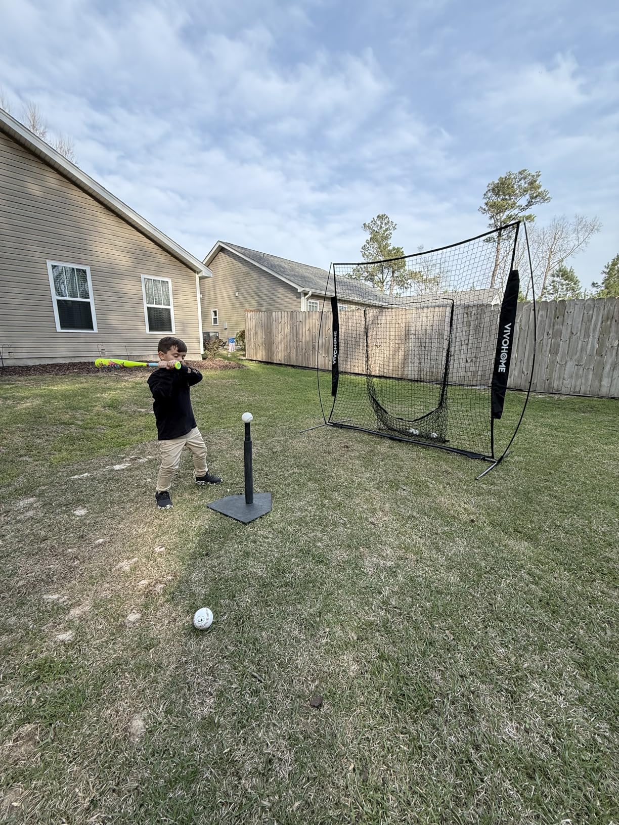VIVOHOME Baseball Softball Batting Net - 7x7 Ft Baseball Backstop, Softball Practice Net for Hitting, Pitching, Throwing with Batting Tee and Carry Bag customer photo 1