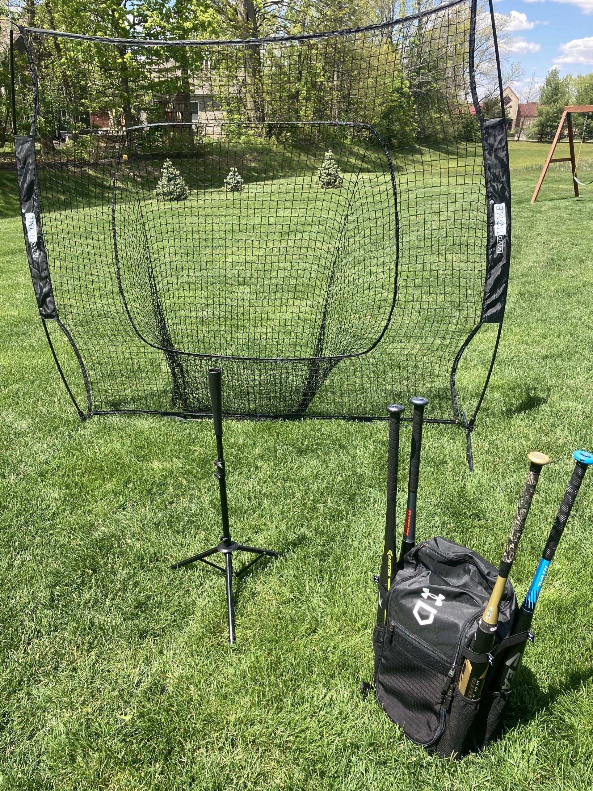VIVOHOME Baseball Softball Batting Net - 7x7 Ft Baseball Backstop, Softball Practice Net for Hitting, Pitching, Throwing with Batting Tee and Carry Bag customer photo 2