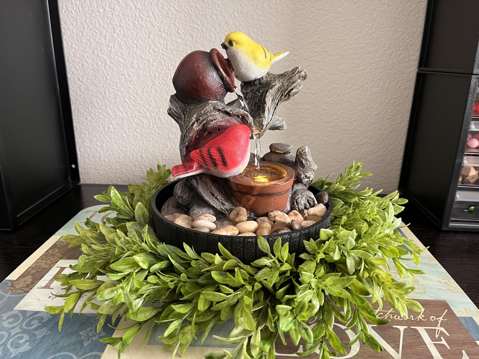 Ferrisland Tabletop Water Fountain, Zen Meditation Indoor Waterfall Fountain, Heart Shape Decoration with LED Light for Home Office Bedroom Relaxation Decor, Gift Ideas customer photo 1