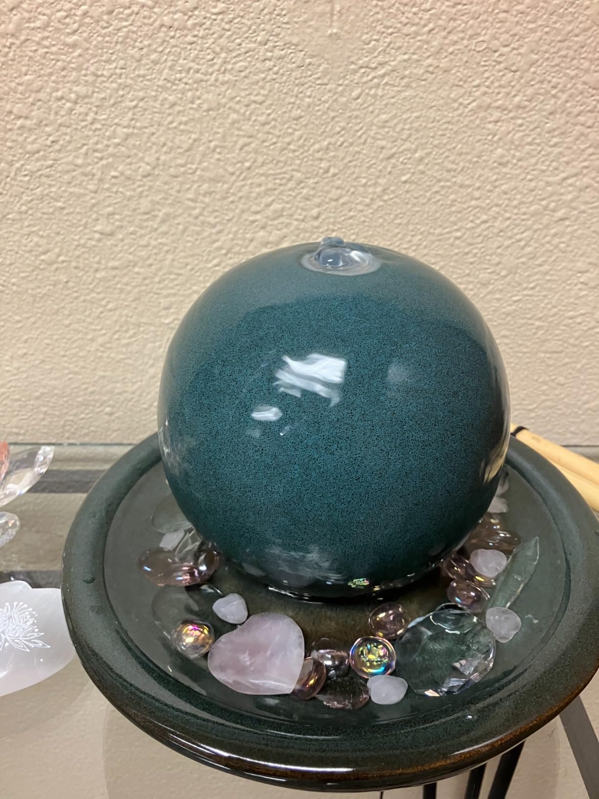 Sunnydaze Tabletop Ceramic Tabletop Fountain with Orb - Relaxing Indoor Fountain for Meditation - for Office, Bedroom, or Living Room - Teal customer photo 2