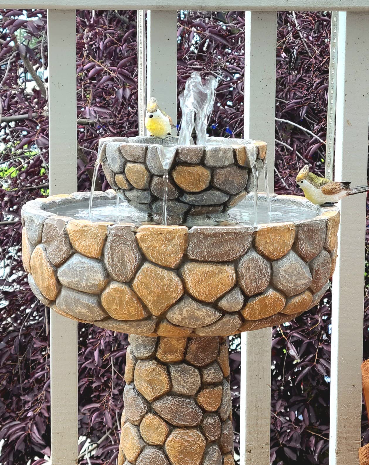 Glitzhome Outdoor Water Fountain with LED Light, Children Playing with Faucet Waterfall Fountains, Antique Bronze Resin Boy and Girl Statue Outdoor Waterfall Fountain for Patio Backyard Garden, 25