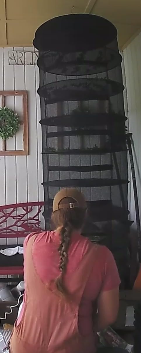 Herb Drying Rack-2ft Diameter 8 Layer Folding Mesh Hanging Basket Dryer Net with Zippers for Seeds Flowers Buds Plants Garden Outdoor Bumper Harvest(D24xH31 inch) customer photo 1