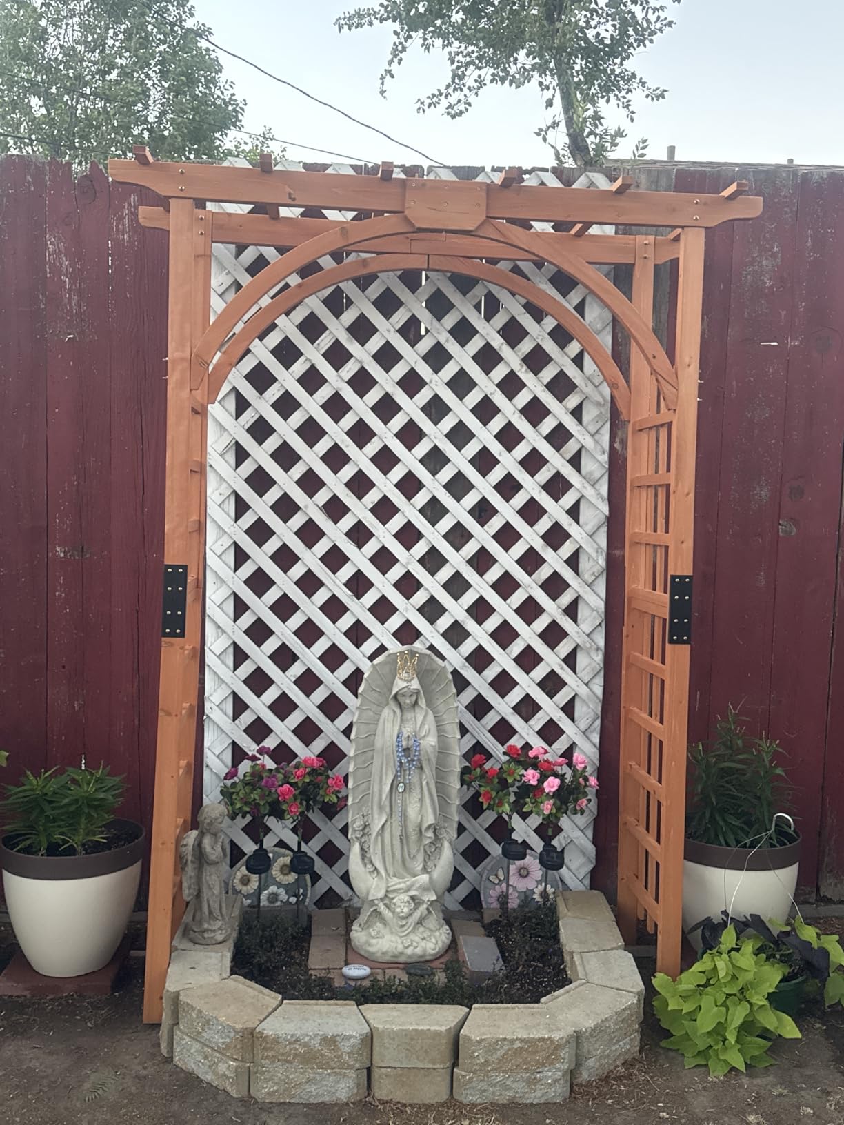 Happygrill Wood Garden Arbor, 84 Inch Outdoor Archway Pergola w/Decorative Hanging Roof & Side Climbing Trellis, Garden Arch for Climbing Plants, Wedding Ceremony Decoration, Lawn, Party customer photo 1