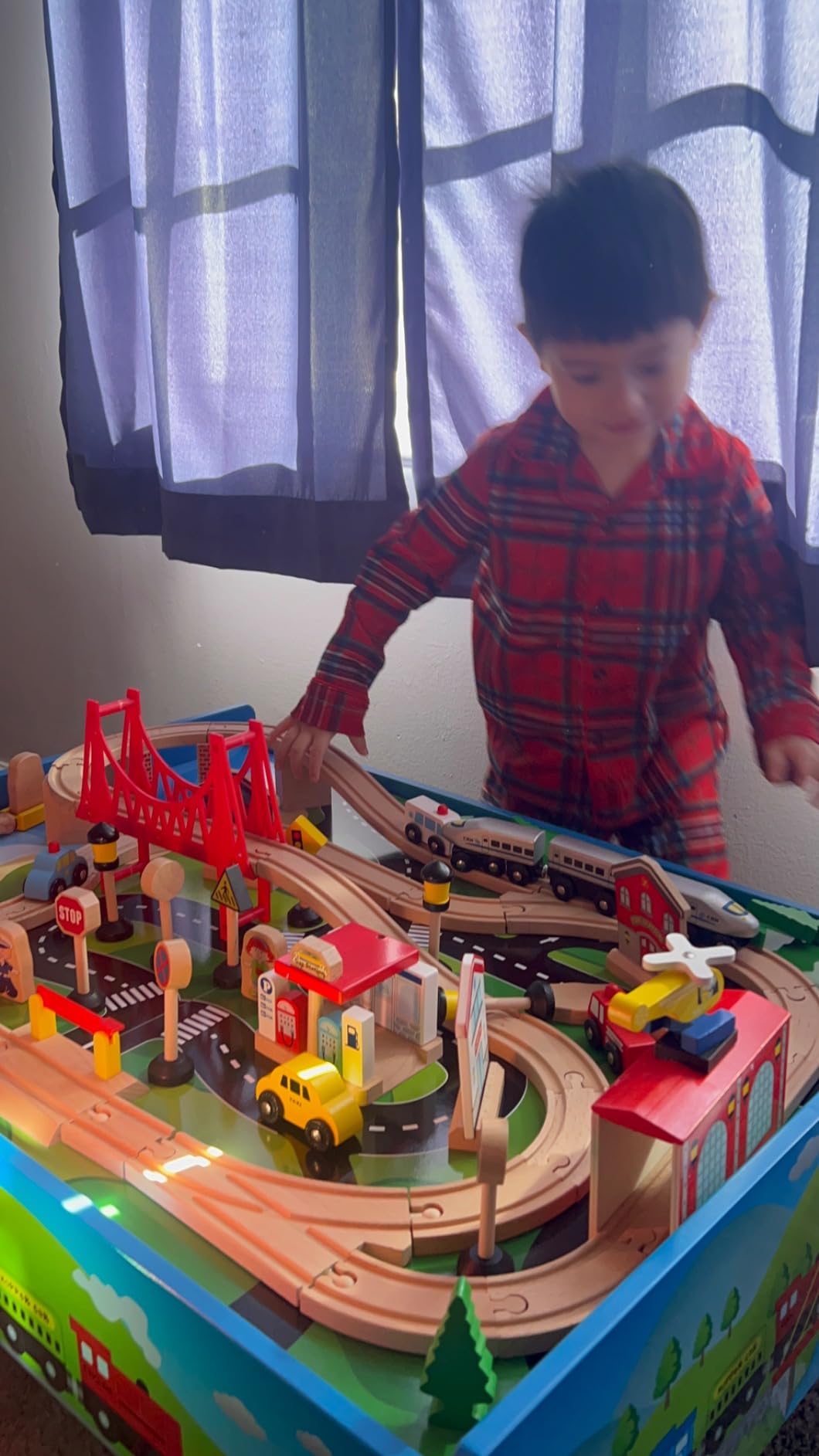 FUNPENY Train Table Toys,Wooden Train Track Railway City Sets Table for Kids Toddlers customer photo 1