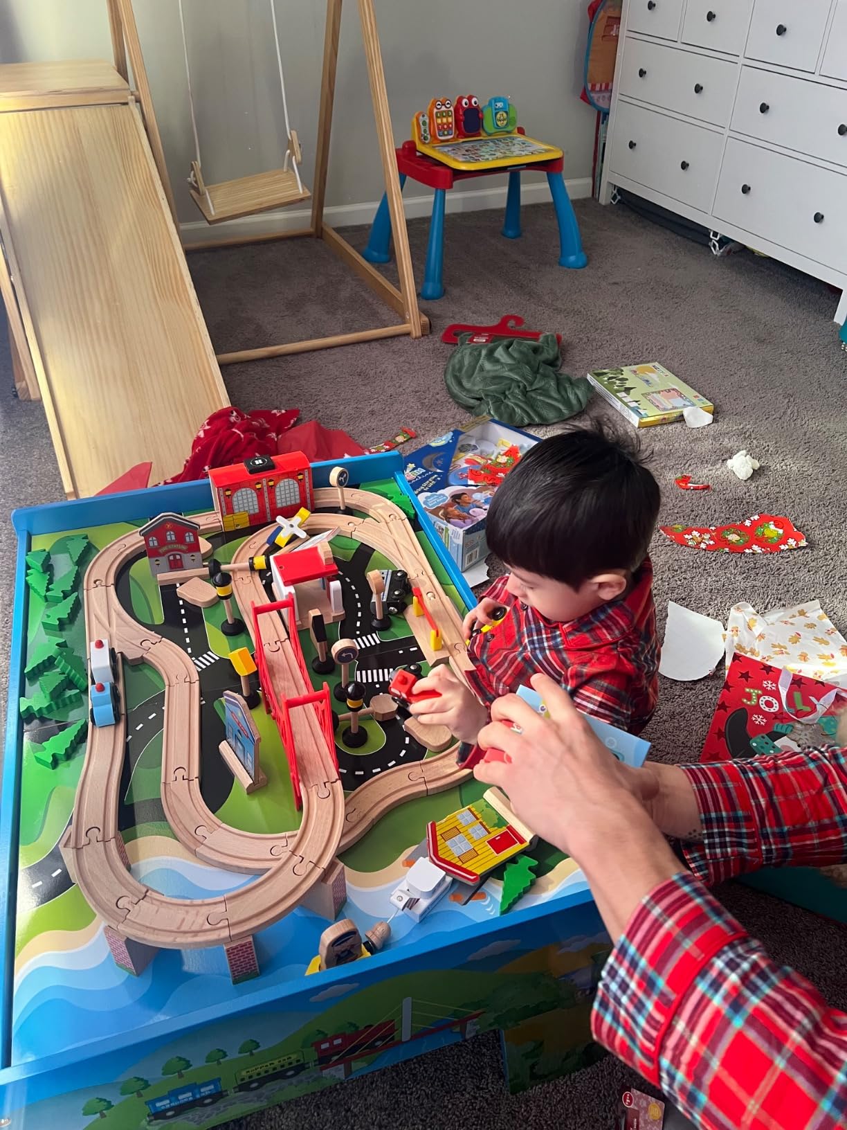 FUNPENY Train Table Toys,Wooden Train Track Railway City Sets Table for Kids Toddlers customer photo 2